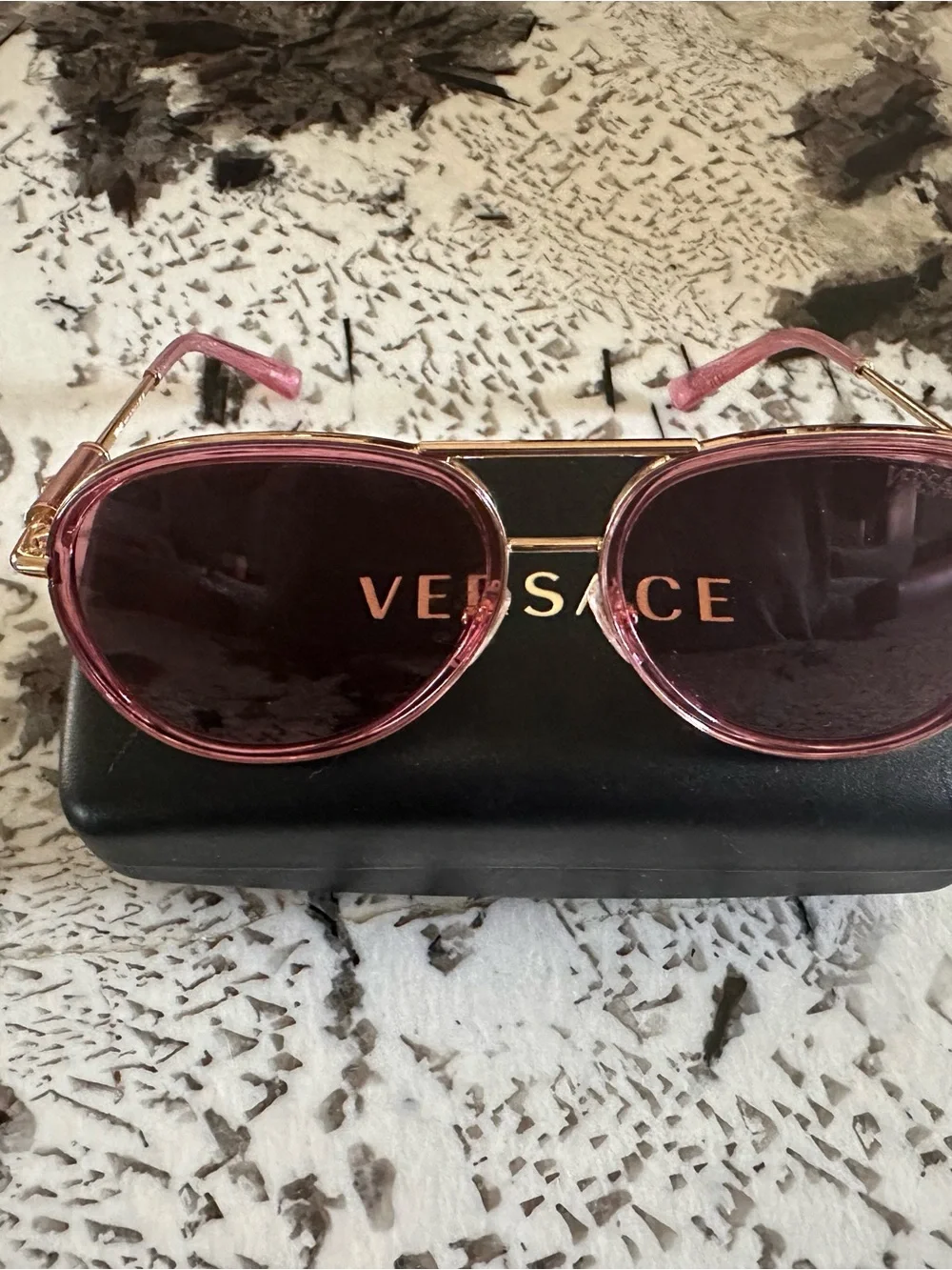 Versace Women Pink Aviator Sunglasses with Gold Frame